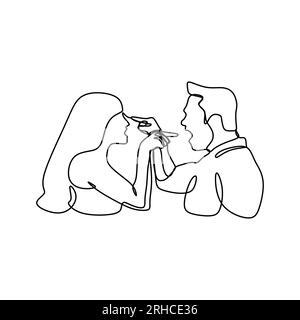 Continuous line drawing of couple in conflict. Man and women talking each other with angry gesture pointing his and her face vector illustration isola Stock Vector