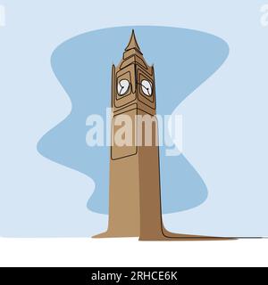 One line drawing of big ben clock tower in british london city. Stock Vector
