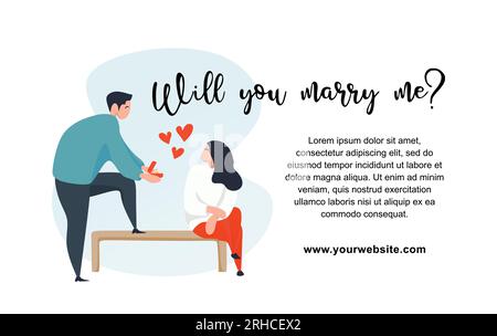 Will you marry me text with cute couple in love character for valentine's day banner design vector illustration Stock Vector