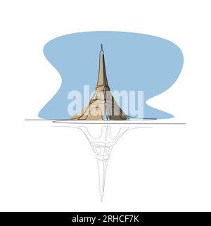 Paris eiffel tower colorful single line drawing vector illustration Stock Vector