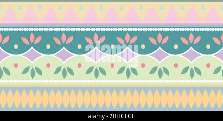 Trendy ethnic tribal seamless pattern vector illustration with geometric hand drawn stripes ikat motif batik background multicolor for fashion textile Stock Vector