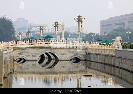 BEIJING - August 29: A large number of tourists on Jinshui bridge of the Forbidden City on August 29, 2011 in Beijing, china. Jinshui bridge above an Stock Photo