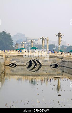 BEIJING - August 29: A large number of tourists on Jinshui bridge of the Forbidden City on August 29, 2011 in Beijing, china. Jinshui bridge above an Stock Photo