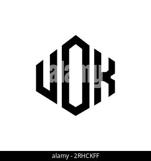 UOK letter logo design with polygon shape. UOK polygon and cube shape logo design. UOK hexagon vector logo template white and black colors. UOK monogr Stock Vector