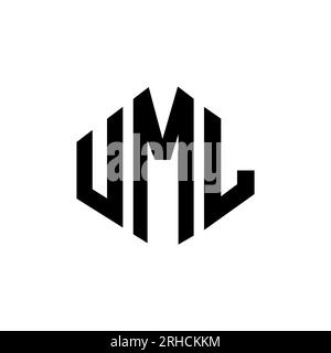 UML letter logo design with polygon shape. UML polygon and cube shape logo design. UML hexagon vector logo template white and black colors. UML monogr Stock Vector