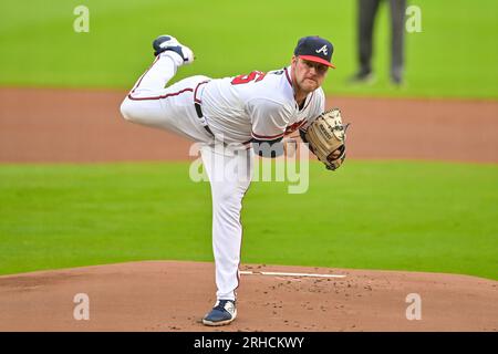 CLEARWATER, FL - March 14: Atlanta Braves pitcher Bryce Elder (55) delivers  a pitch to the plate during the spring training game between the Atlanta  Braves and the Philadelphia Phillies on March