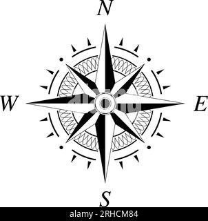 Compass rose vector with four directions. Isolated background.Marine, nautical, trekking navigation symbol. Useable in a geographic map. Stock Vector