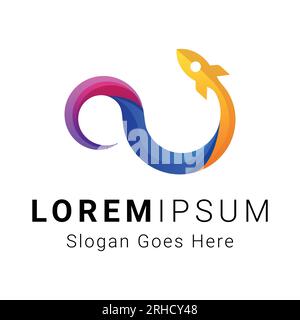 Modern Infinity Rocket Logo Design Flying Space Infinite Rocket Logotype Stock Vector