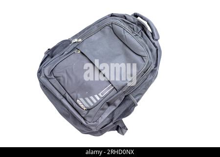 Black school bag isolated on a white background. Back to school concept. Stock Photo