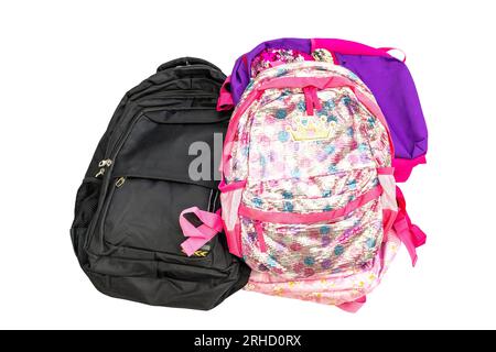 School bags isolated on white background Stock Photo