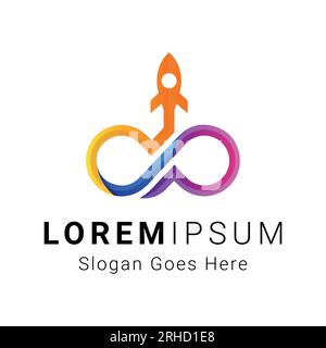 Modern Infinity Rocket Logo Design Flying Space Infinite Rocket Logotype Stock Vector