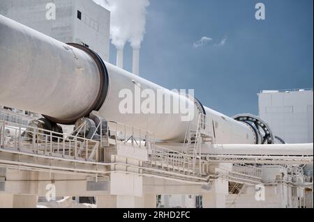 Tubular rotary furnace for processing construction materials Stock Photo