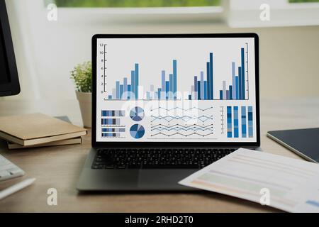 work hard Data Analytics Statistics Information Business Technology. Stock Photo