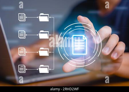Corporate business technology. Document management system (DMS), online documentation database and process automation to efficiently manage files, kno Stock Photo