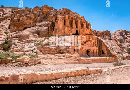 Jordan: a tomb carved into the rock face of the mountain on the way up ...