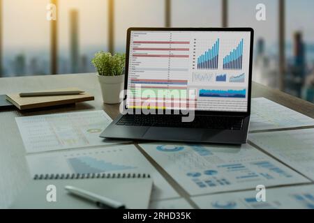 work hard Data Analytics Statistics Information Business Technology. Stock Photo