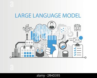 Large Language Model LLM concept with hand holding modern bezel free smartphone Stock Vector