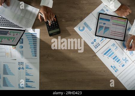 businessman working data document graph chart report chart suitable for financial investment analyzing financial and investment data Stock Photo
