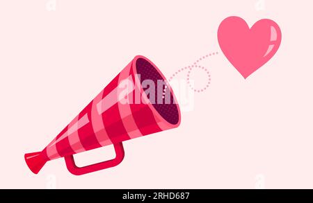 Vector vintage striped megaphone with heart for Valentine's day. Vintage megaphone with pink heart. Stock Vector