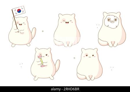 clipart cats korean cute kawaii. Vector illustration isolated on white background Stock Vector
