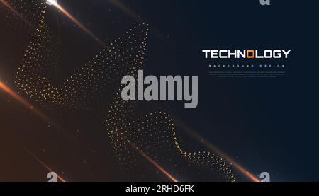 Abstract Futuristic Technology Background with Dotted Wave and Rays Effect. Suitable for Cover, Presentation, Banner or Landing Page Stock Vector