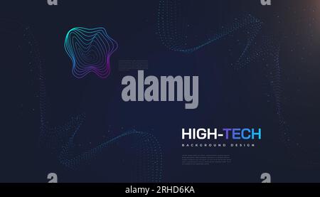 Abstract Futuristic Technology Background with Dotted Wave and Rays Effect. Suitable for Cover, Presentation, Banner or Landing Page Stock Vector