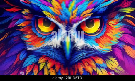 Owl portrait. Pixel art. Abstract vector illustration EPS10 Stock Vector