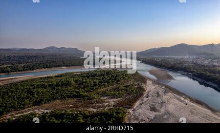 Haridwar, India, Amazing view at Haridwar, People taking bath in Har ki Pauri at Haridwar, Uttarakhand, India. Stock Photo