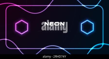 Modern and Futuristic Background with Glowing Neon Frames Isolated on Dark Background. Blue and Purple Neon Background Stock Vector