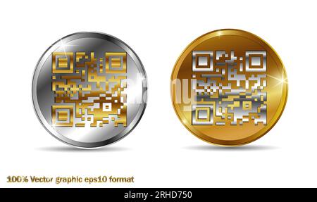 Digital Russian ruble, digital ruble. Gold coin, Russian ruble, qr code, electronic money, digital currency Stock Vector