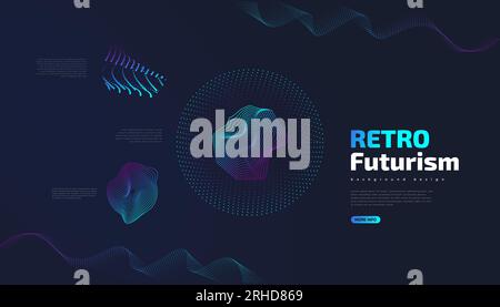 Retro Futuristic Background with Abstract Colorful Wavy Shapes. Sci fi Vector Illustration, Can Be Used for Banner, Landing Page, Cover, Presentation Stock Vector