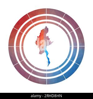 Myanmar badge. Bright gradient logo of country in low poly style. Multicolored Myanmar rounded sign with map in geometric style for your infographics. Stock Vector