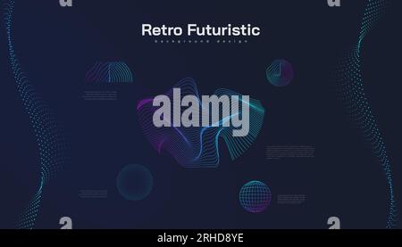 Retro Futuristic Background with Abstract Colorful Wavy Shapes. Sci fi Vector Illustration, Can Be Used for Banner, Landing Page, Cover, Presentation Stock Vector