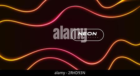 Futuristic Sci-Fi Background with Glowing Red and Yellow Neon Lines Isolated on Dark Background. Abstract Dynamic Backdrop Stock Vector
