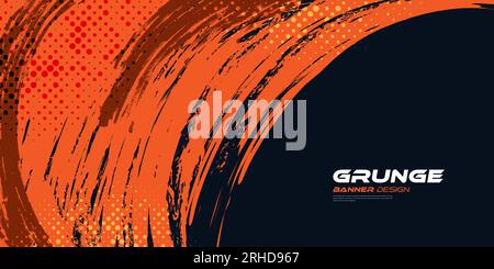 Abstract Black and Orange Grunge Background with Halftone Style. Brush Stroke Illustration for Banner, Poster, or Sports. Scratch and Texture Elements Stock Vector