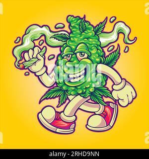 Smoking weed fun monster funky cannabis vector illustrations for your work logo, merchandise t-shirt, stickers and label designs, poster, greeting car Stock Vector