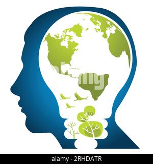 Think green eco human head silhouette. Environment posters Stock Vector