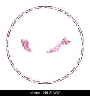 Malaysia round logo. Digital style shape of Malaysia in dotted circle with country name. Tech icon of the country with gradiented dots. Stock Vector