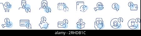 Set of rewards customer loyalty program icons. Card, shopping, app, user etc. Pixel perfect, editable stroke Stock Vector