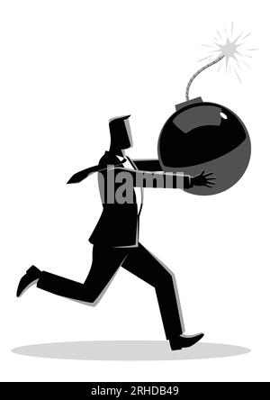 Business concept vector illustration of a businessman running panic with bomb in his hand which ready to explode Stock Vector