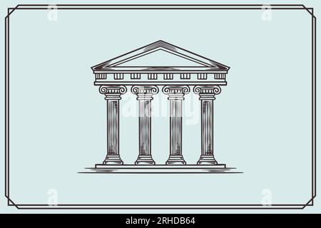 hand drawn ancient greek building in vintage style. Stock Vector