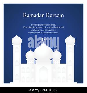 Graphic illustration of a mosque on blue ackground. Islam, Islamic, Ramadan Kareem, Eid Mubarak greeting card Stock Vector