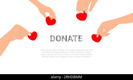 People holding hearts. Charity share, donate and giving money Stock Vector