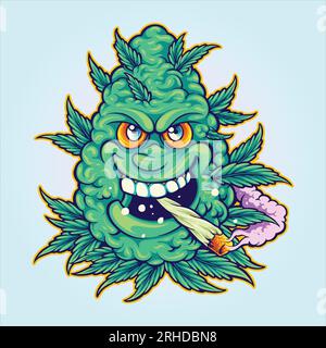 Goofy green monster weed bud smoking cannabis vector illustrations for your work logo, merchandise t-shirt, stickers and label designs, poster, greeti Stock Vector