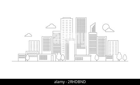 Black white City town silhouette isolated on white background. Stock Vector
