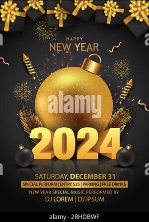 2024 Happy New Year Background for your Flyers and Greetings Card or new year themed party invitations Stock Vector
