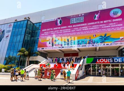 Cannes, France - July 31, 2022: Red Carpet movie stars stairway of film festival Palace of Festivals and Congresses at Rue Buttura and Boulevard Stock Photo