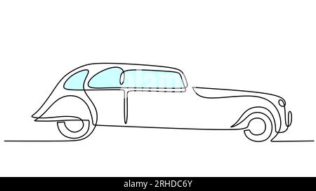 One line drawing of vintage car isolated on white background. Continuous single line minimalism. Stock Vector