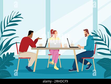 Business vector illustration of a group of young people in casual wear working together Stock Vector