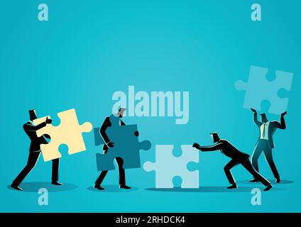 Business concept. Businessmen with puzzle piece. Teamwork, partnership, cooperation concept Stock Vector